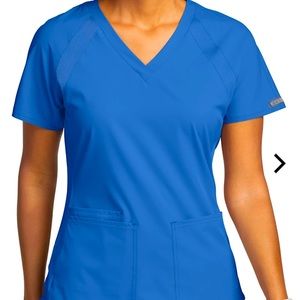 Med Couture Peaches Royal Blue Scrub Top